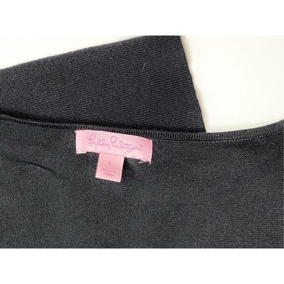 Lilly Pulitzer Elba Black Tunic Sweater LARGE Pom Poms Coolmax Oversized Boho - Picture 5 of 10